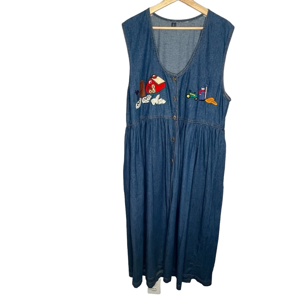 Women’s Vintage Denim blue Jean jumper‎ dress farm barn